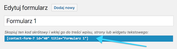 Shortcode do wstawienia na stronie, gdzie ma pojawić się formularz.