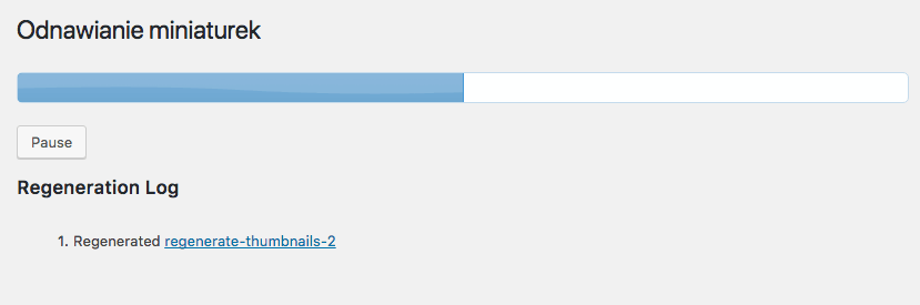 Pasek postępu przy generowaniu nowych miniaturek.
