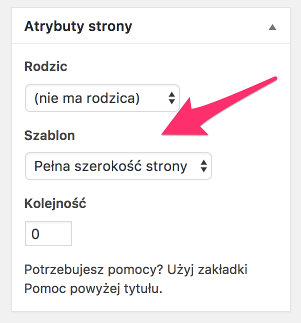 Wybór szablonu w motywie WordPressa.