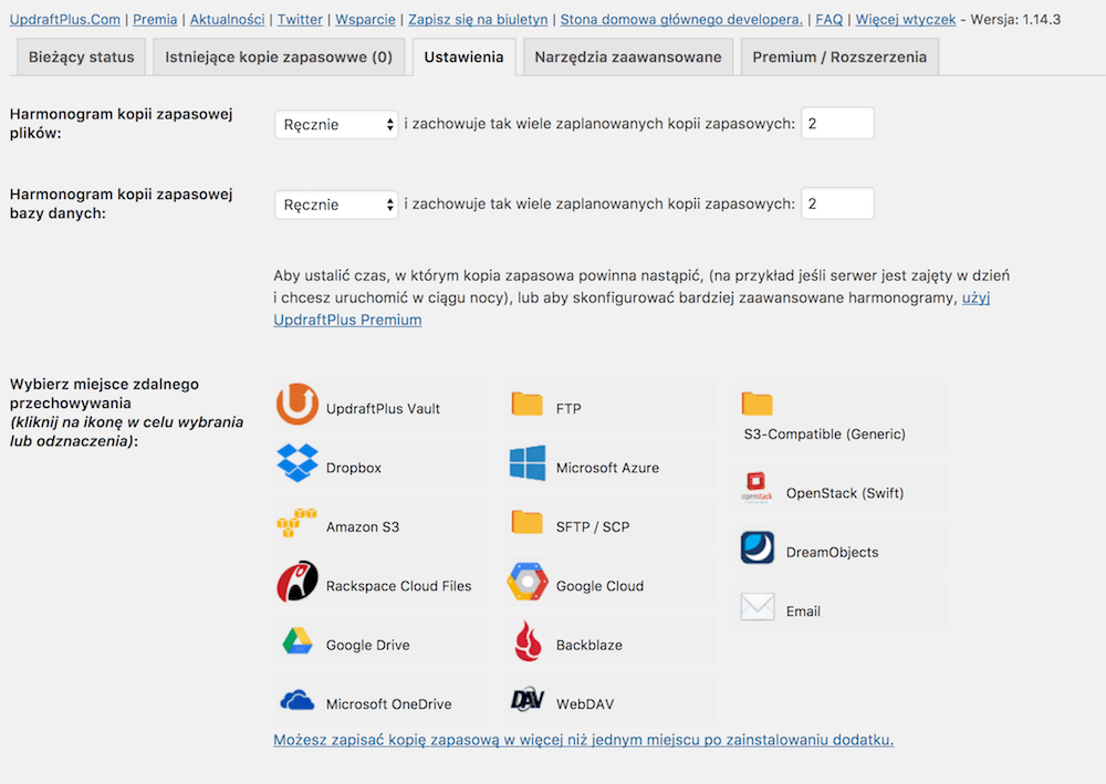 Possibility of sending backups to external services.