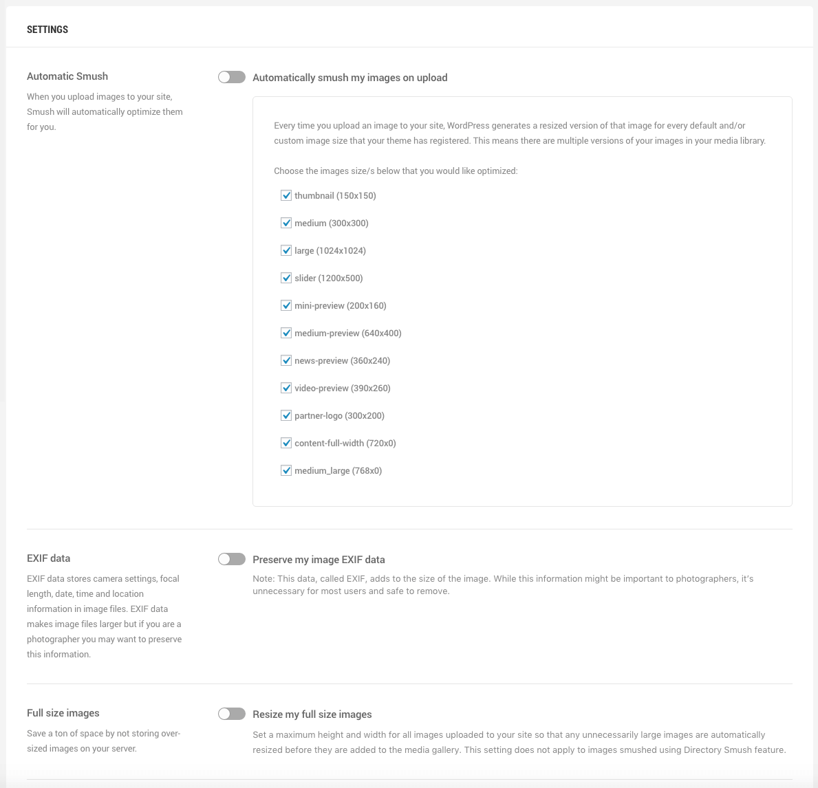 Plugin settings.