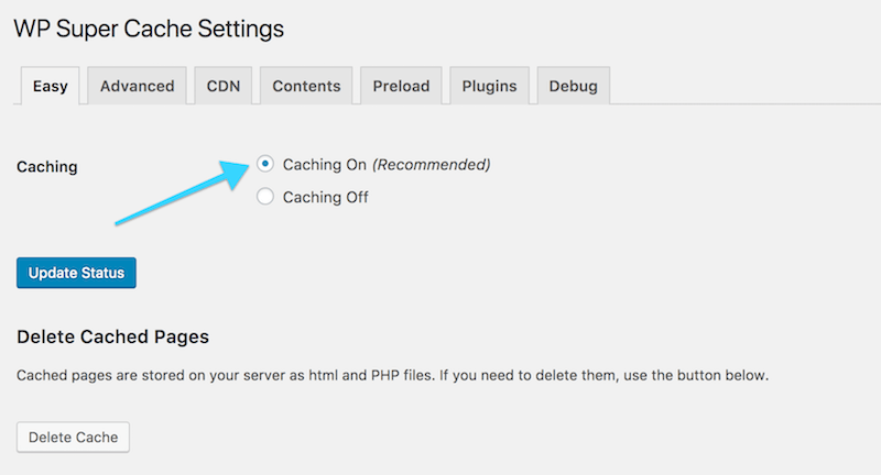 Enabling WP Super Cache