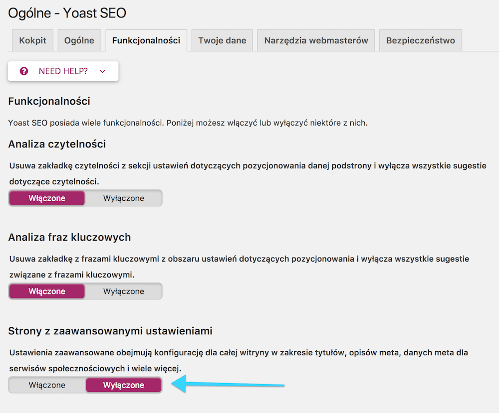 Additional Yoast options.