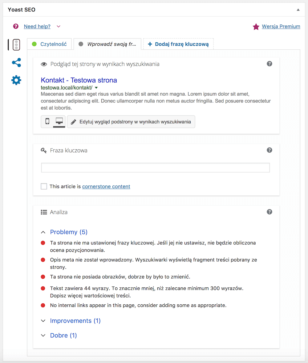 Settings for a specific page.