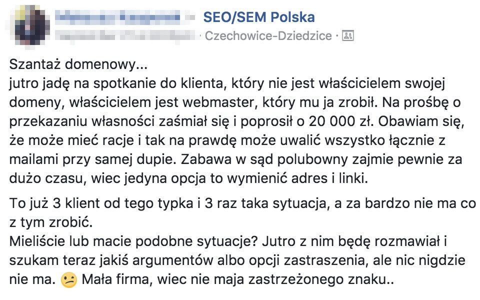 Co się dzieje, gdy Twoja domena nie jest zarejestrowana na Ciebie.