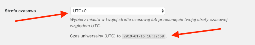 Sprawdź strefę czasową wykorzystywaną na stronie.