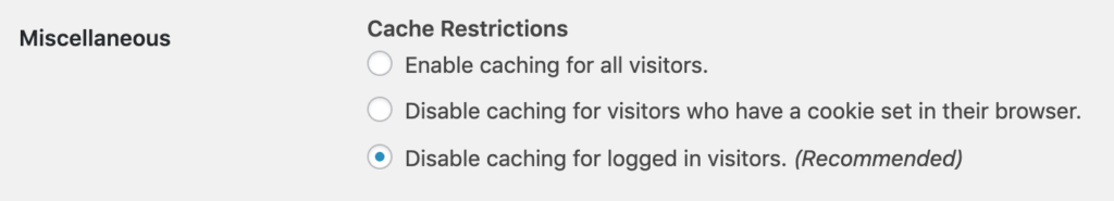 Ustawiła się opcja "Disable caching for visitors who have a cookie set in their browser."